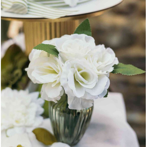 BOUQUET 7 ROSES FEUILLAGE BLANC
