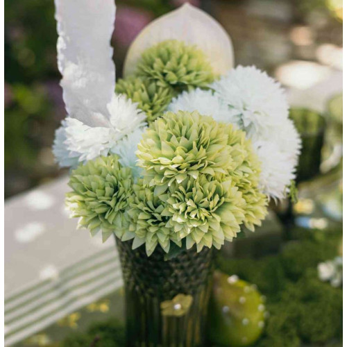 BOUQUET 6 DAHLIAS/FEUILLAGE BLANC