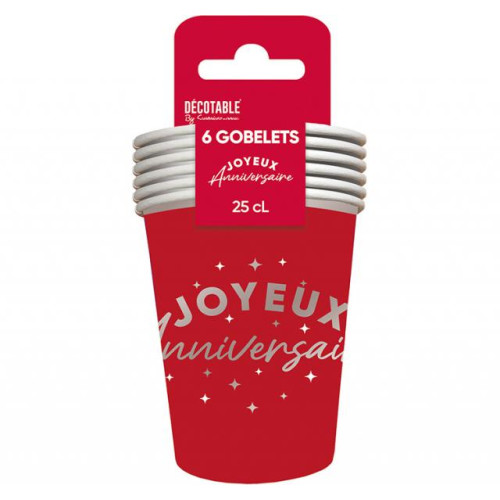 GOBELETS X 6 ANNIV.ROUGE 25CL