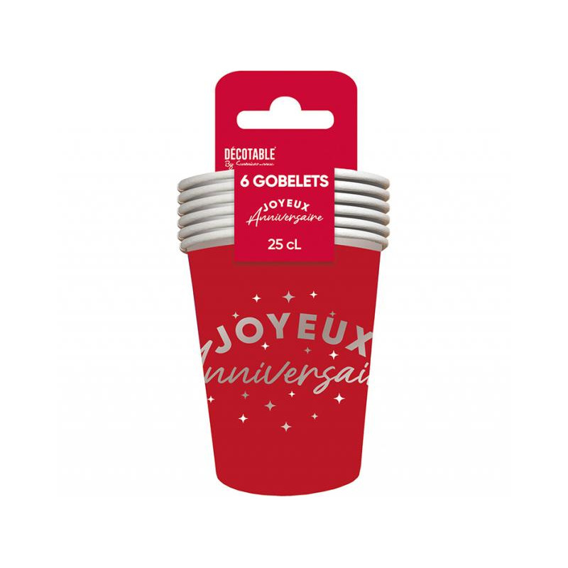 GOBELETS X 6 ANNIV.ROUGE 25CL