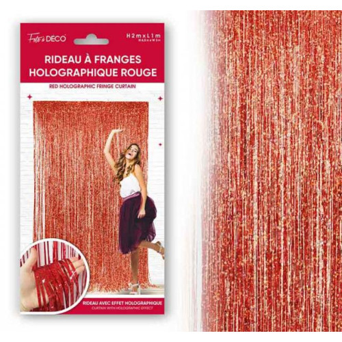 RIDEAU FRANGES METALLIQUE ROUGE