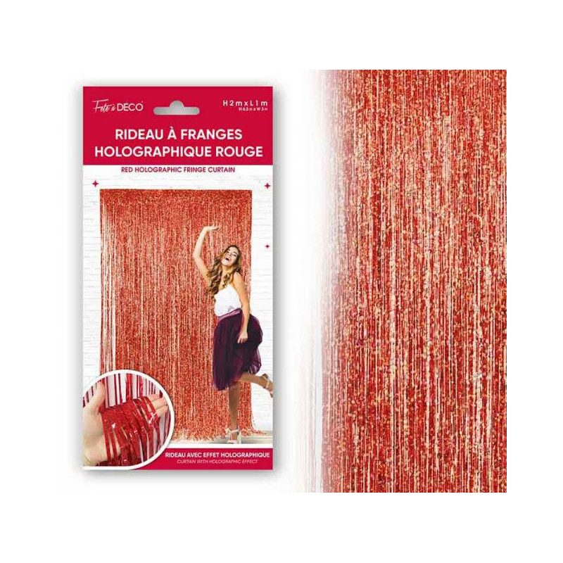 RIDEAU FRANGES METALLIQUE ROUGE