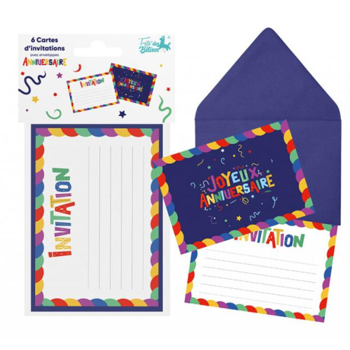 6 CARTES D'INVITATIONS JOYEUX ANNIVERSAIRE