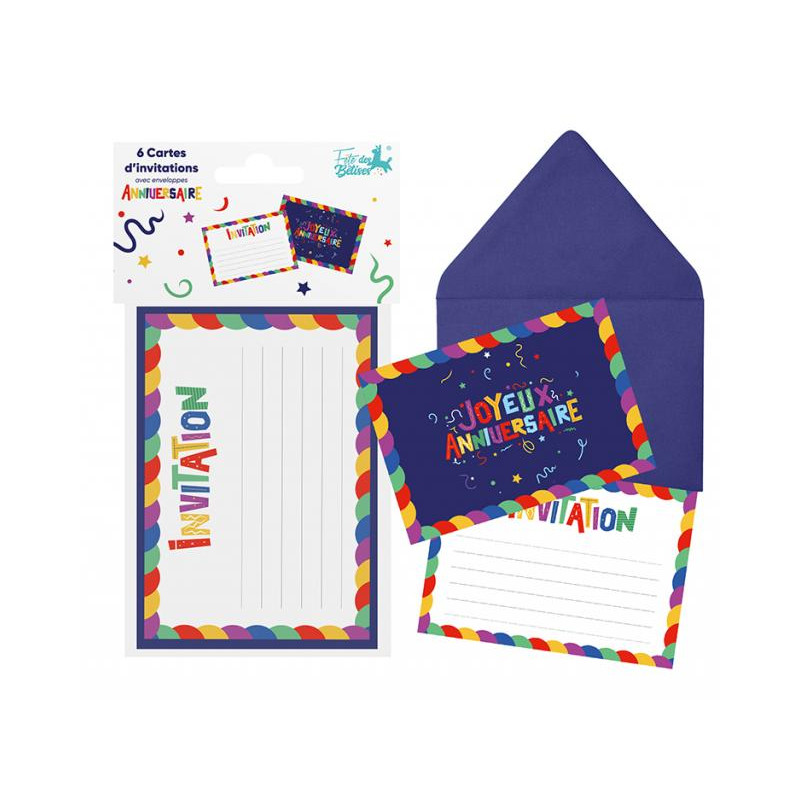 6 CARTES D'INVITATIONS JOYEUX ANNIVERSAIRE