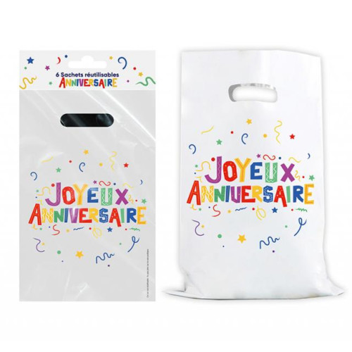 6 SACHETS PLASTIQUES JOYEUX ANNIVERSAIRE