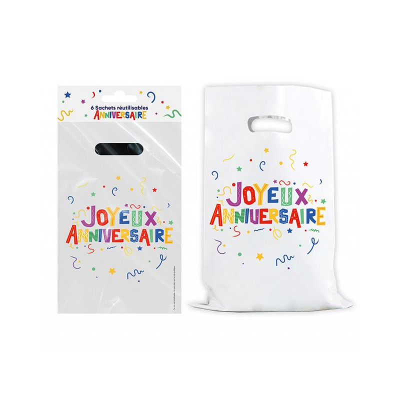 6 SACHETS PLASTIQUES JOYEUX ANNIVERSAIRE