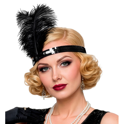 BANDEAU PAILLETTES NOIR 2 PLUME