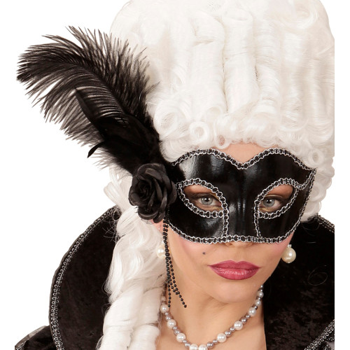 LOUP VENISE NOIR BRILLANT AVEC PLUMES