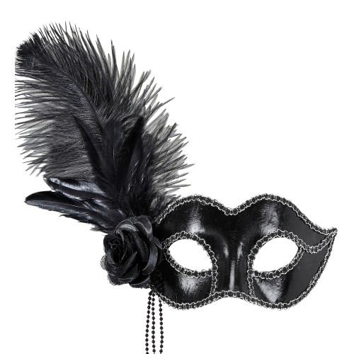 LOUP VENISE NOIR BRILLANT AVEC PLUMES