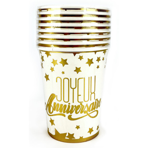 8 GOBELETS 25CL CARTON ANNIVERSAIRE