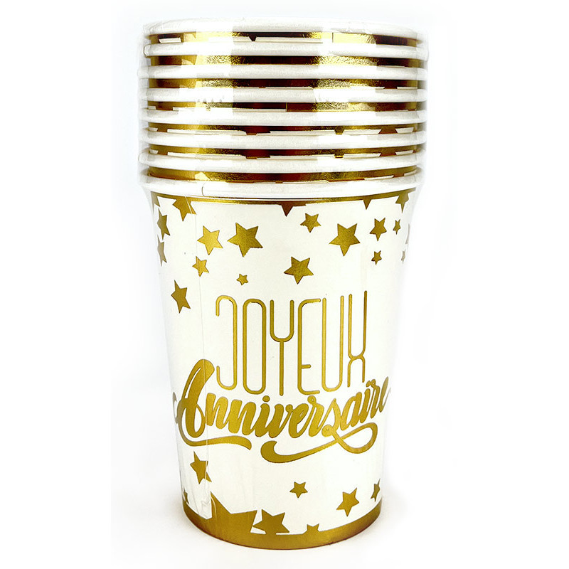 8 GOBELETS 25CL CARTON ANNIVERSAIRE