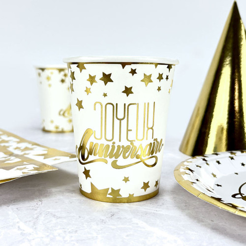 8 GOBELETS 25CL CARTON ANNIVERSAIRE