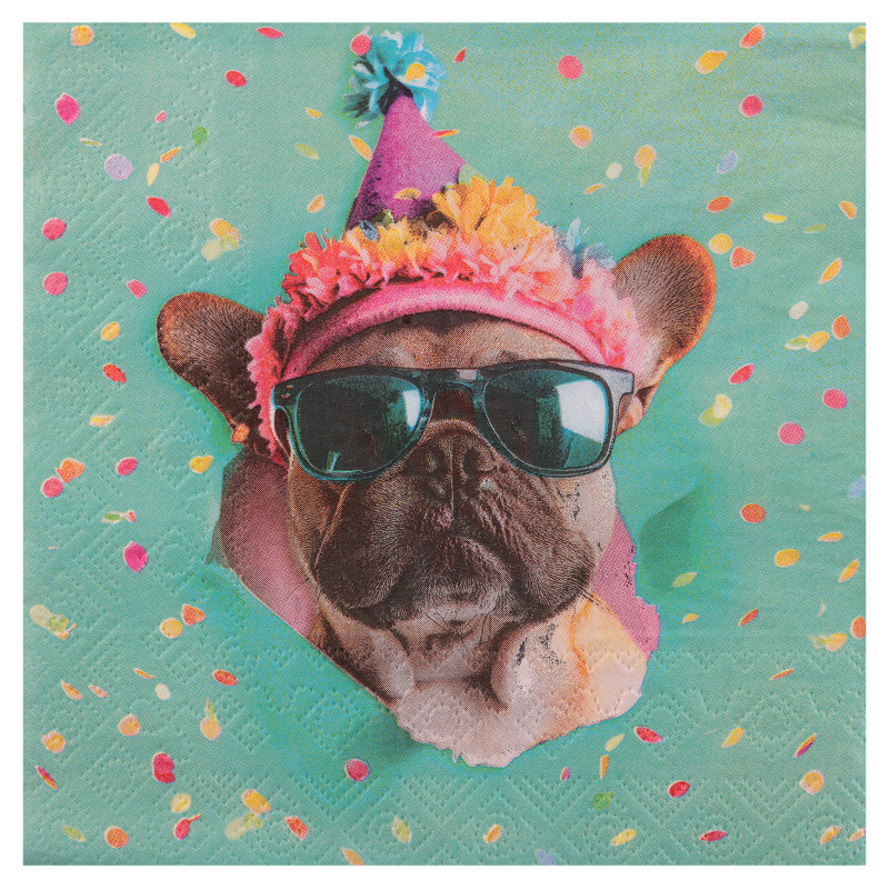 12 SERVIETTES CHIEN MULTICOLORE