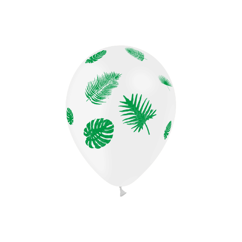 8 BALLONS TAT FEUILLAGE BLANC