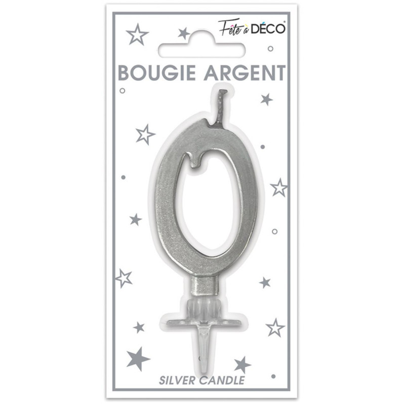 BOUGIE METAL ARGENT CHIFFRE 0