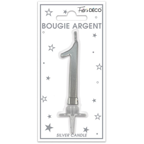 BOUGIE METAL ARGENT CHIFFRE 1