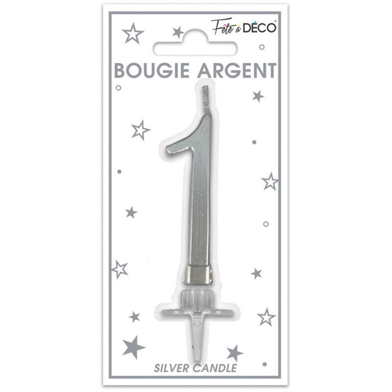 BOUGIE METAL ARGENT CHIFFRE 1