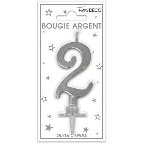 BOUGIE METAL ARGENT CHIFFRE 2