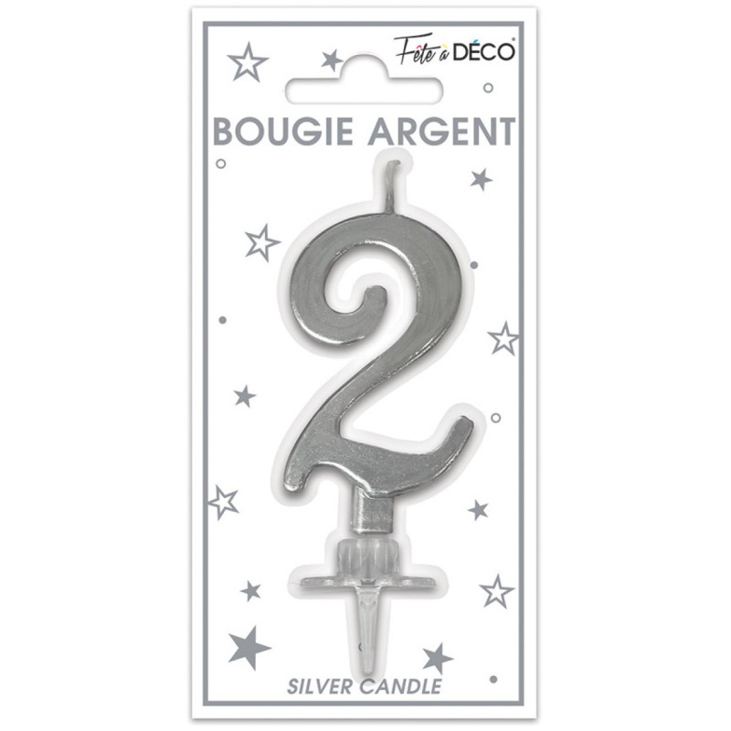 BOUGIE METAL ARGENT CHIFFRE 2