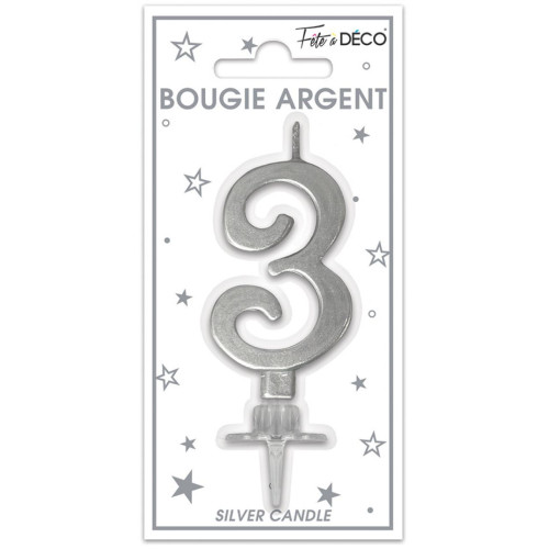 BOUGIE METAL ARGENT CHIFFRE 3