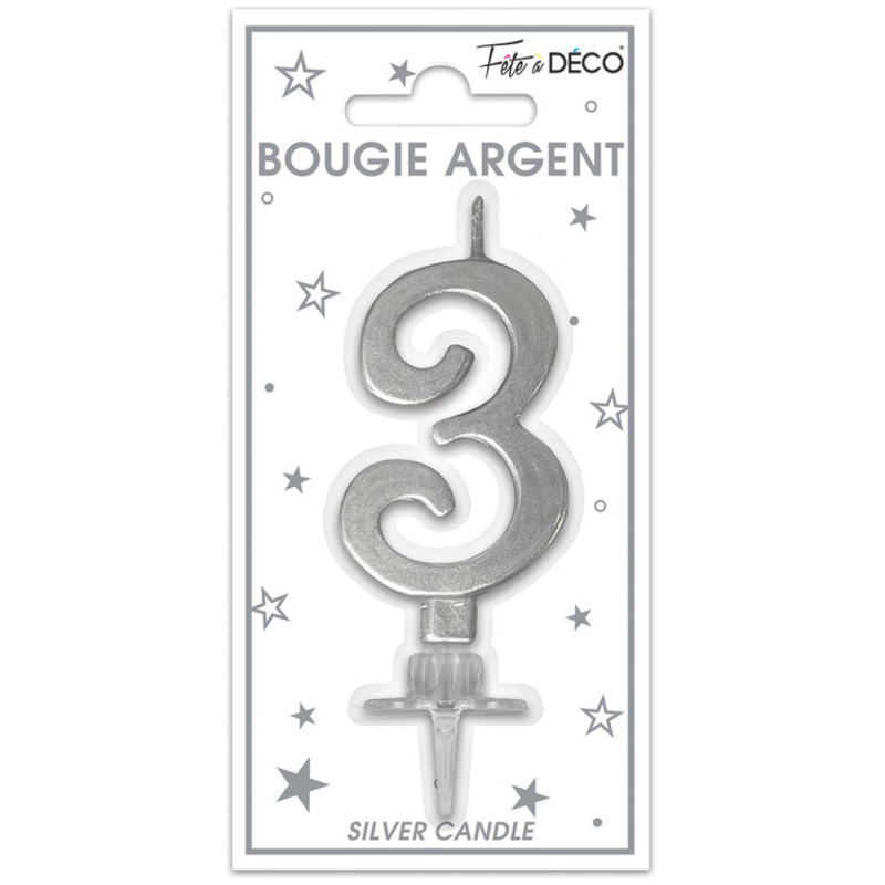 BOUGIE METAL ARGENT CHIFFRE 3