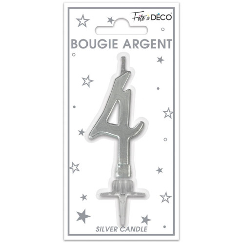 BOUGIE METAL ARGENT CHIFFRE 4