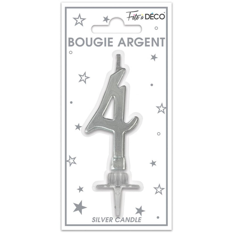 BOUGIE METAL ARGENT CHIFFRE 4