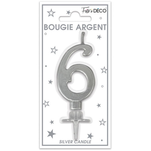 BOUGIE METAL ARGENT CHIFFRE 6