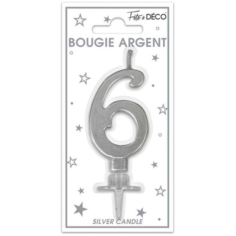 BOUGIE METAL ARGENT CHIFFRE 6