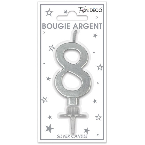 BOUGIE METAL ARGENT CHIFFRE 8