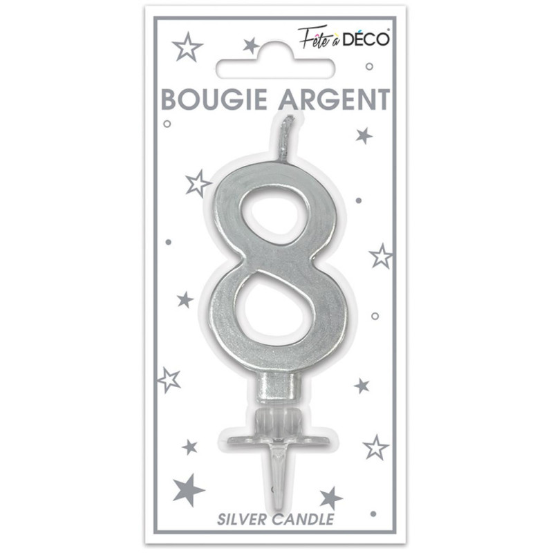 BOUGIE METAL ARGENT CHIFFRE 8