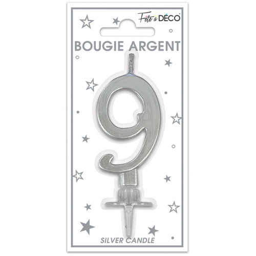 BOUGIE METAL ARGENT CHIFFRE 9