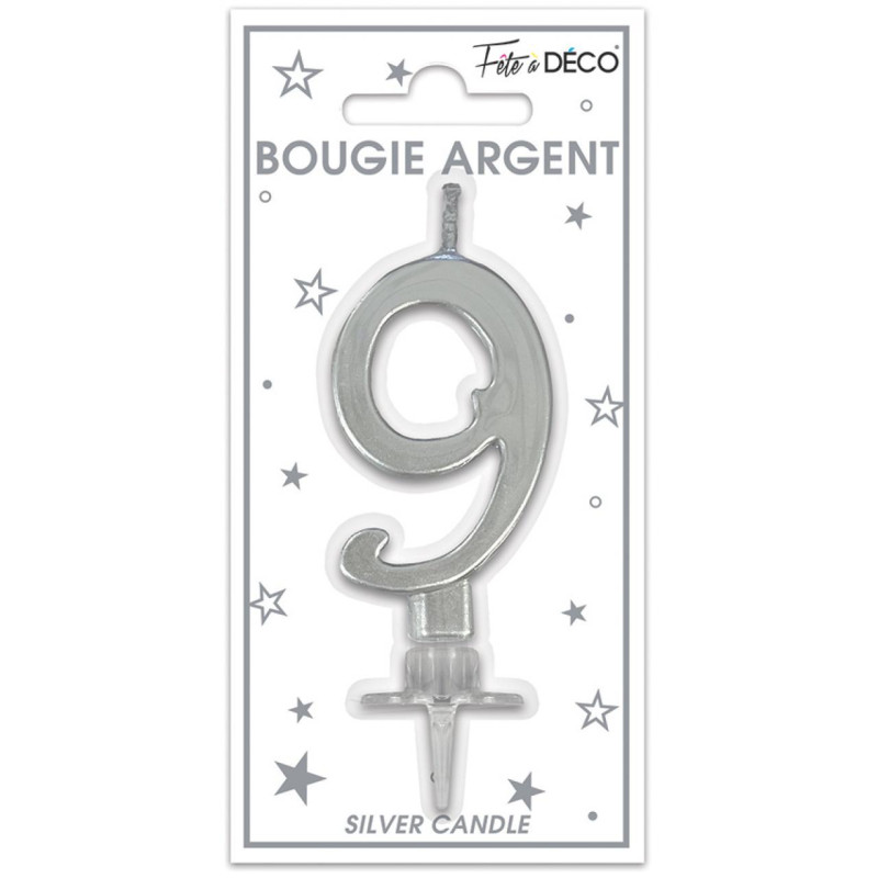 BOUGIE METAL ARGENT CHIFFRE 9