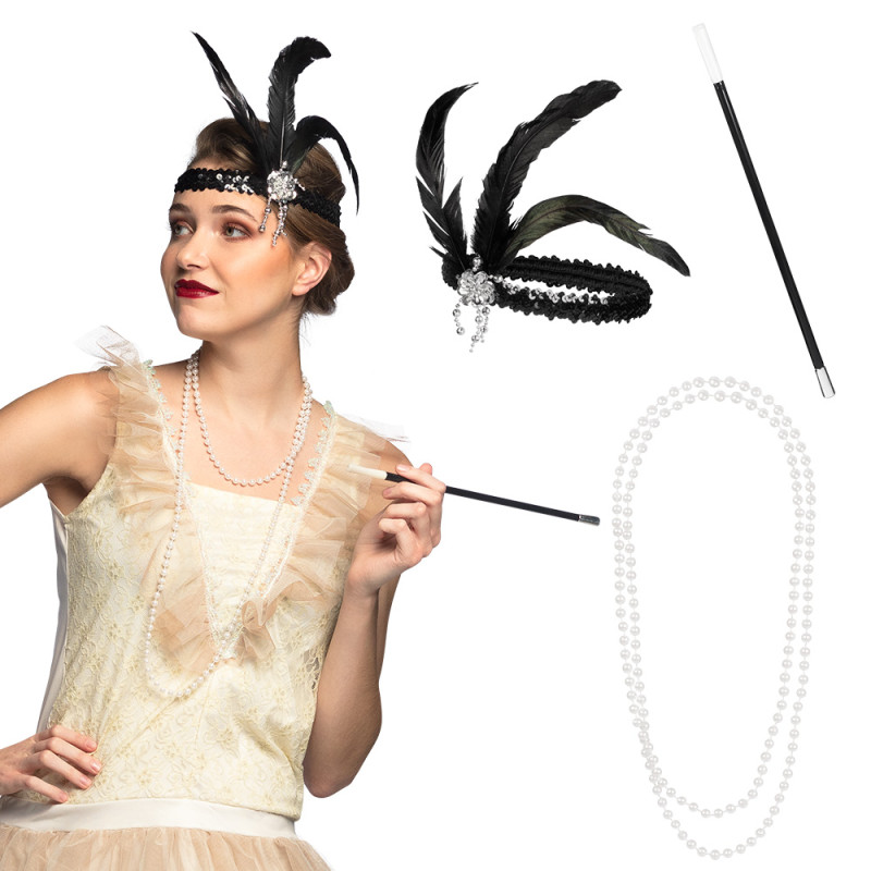 SET FLAPPER (BANDEAU, COLLIER, FUME CIGARETTE)