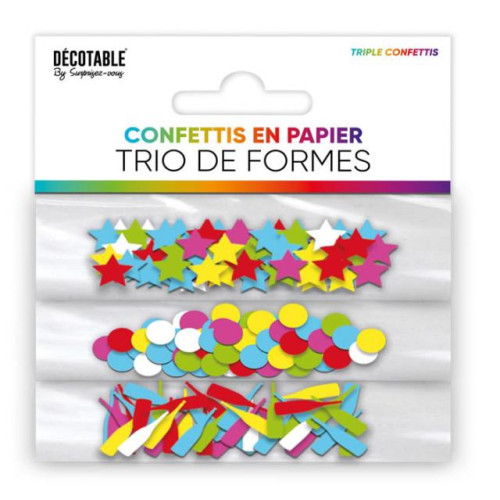 TRIO CONFETTIS PAPIER MULTICOLORE