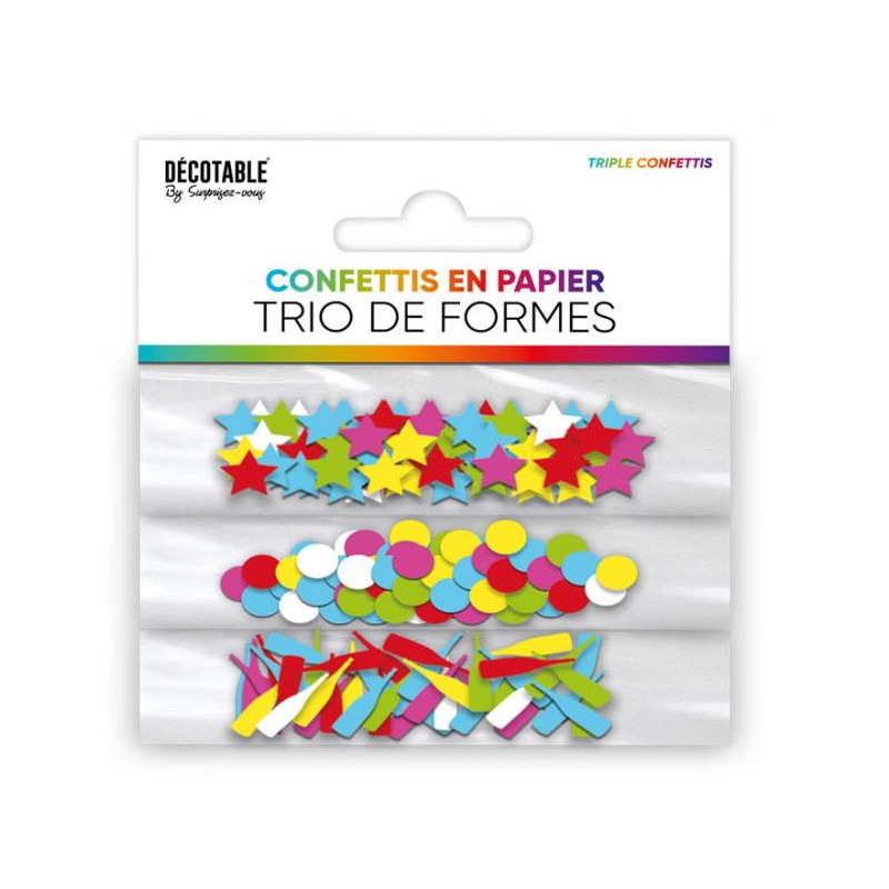 TRIO CONFETTIS PAPIER MULTICOLORE