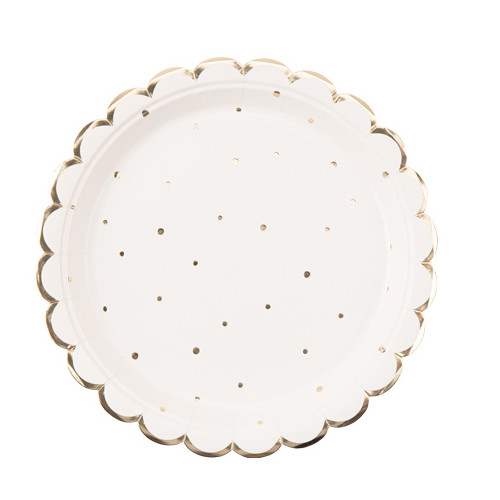 8 ASSIETTES JOLIS POIS BLANC/OR