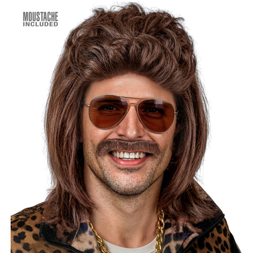 PERRUQUE AVEC MUSTACHE MULLET