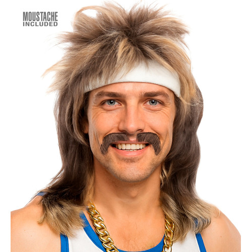 PERRUQUE AVEC MUSTACHE MULLET