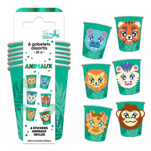 GOBELETS X 6 ANIMAUX 25CL