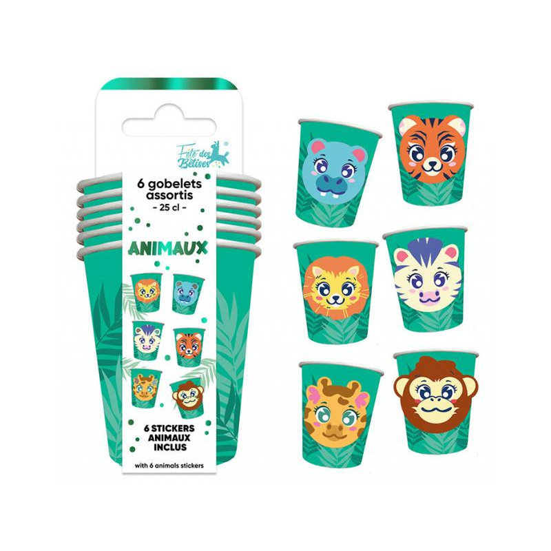GOBELETS X 6 ANIMAUX 25CL
