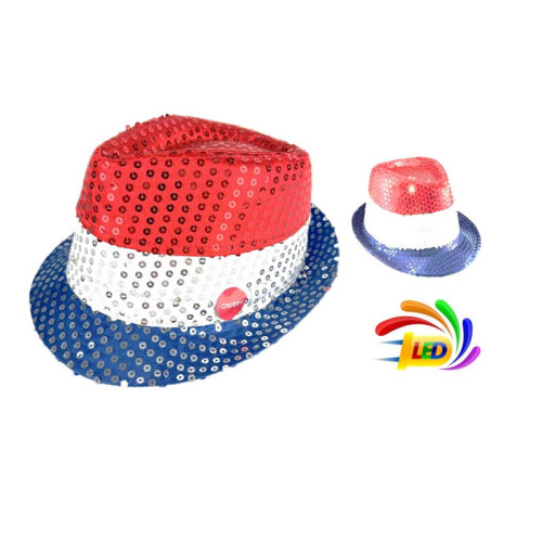 CHAPEAU LED SEQUIN BLEU BLANC ROUGE