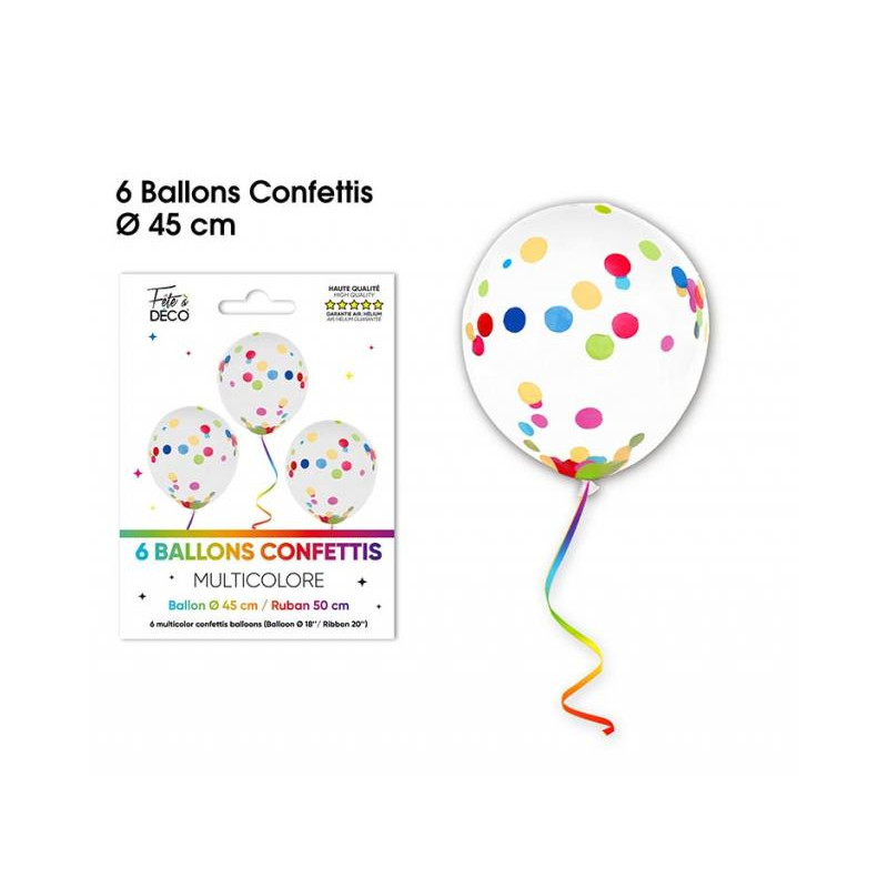 6 BALLONS CONFETTIS MULTICOLORE