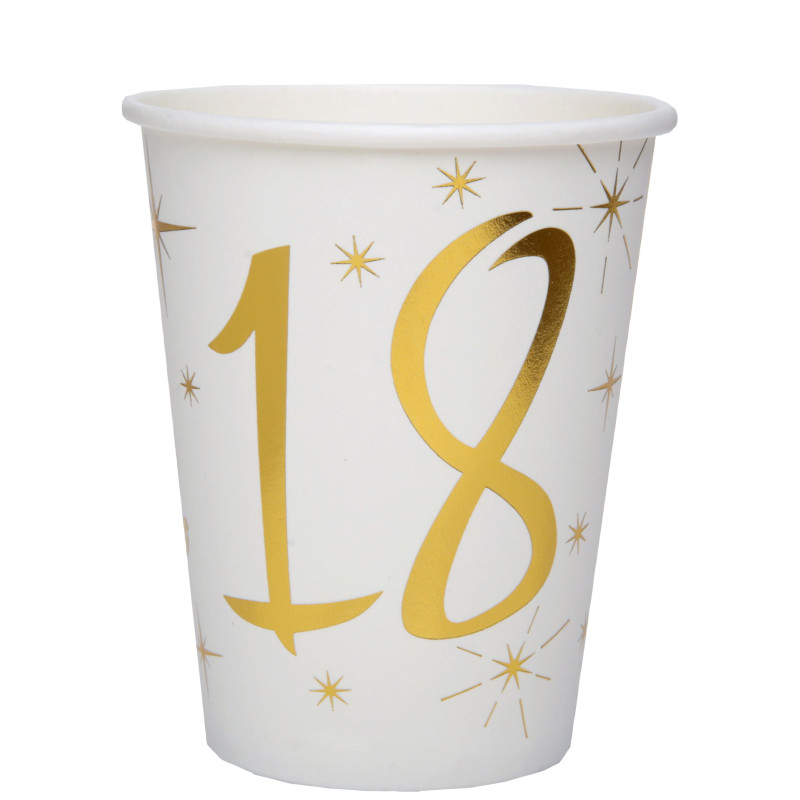 10 GOBELETS AGE 18 ANS OR/BLANC