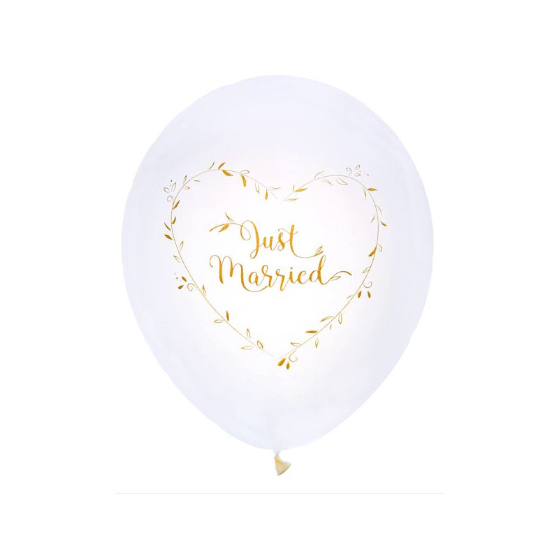 8 BALLONS JUST MARRIED METALLISE