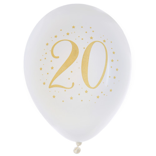 8 BALLONS 20 ANS OR DIAM 23CM