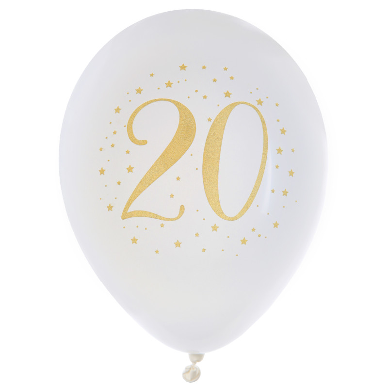 8 BALLONS 20 ANS OR DIAM 23CM