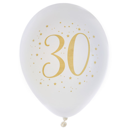 8 BALLONS 30 ANS OR DIAM 23CM