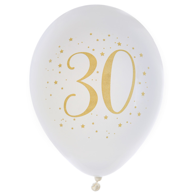8 BALLONS 30 ANS OR DIAM 23CM