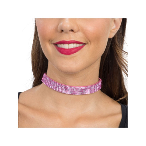 COLLIER RAS DE COU STRASS ROSE